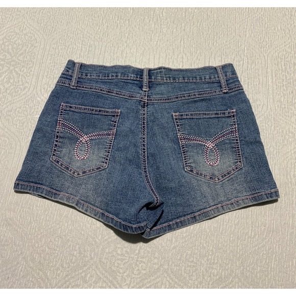 Vanilla Star Pants - Vanilla Star Jean Shorts Juniors 9 Blue Denim Embroidered Pink Stitching Pockets